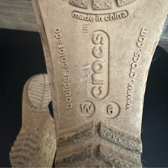 Crocs Womens A Leigh Leather Peep Toe Slingback Cork Wedge Sandals Black Size 6 - Picture 9 of 9